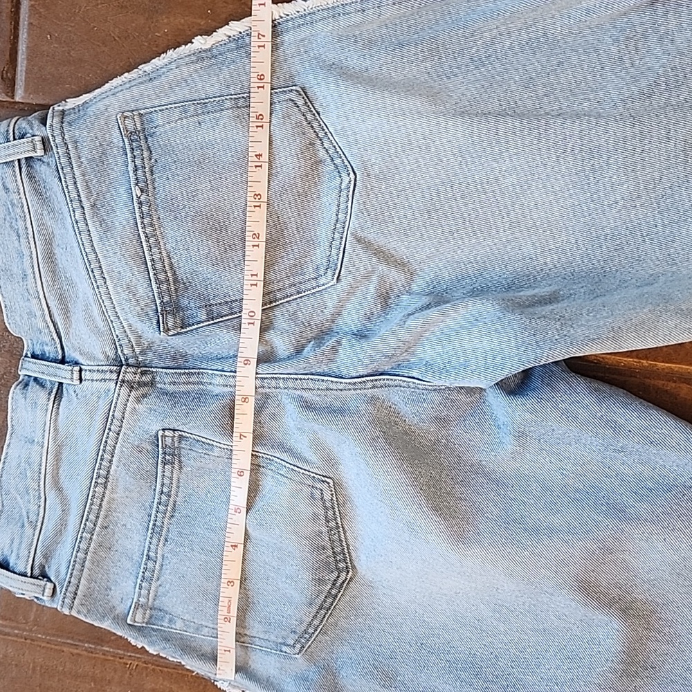 Lowrys Farm Cone Wide Straight High Waist Side Stripe Frey Hem Denim Blue Jeans - Picture 10 of 11